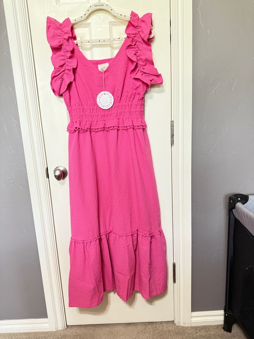 Umgee Hot Pink Ruffle Sleeve Midi Dress